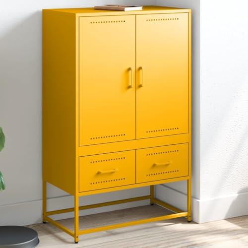 WRJENFSC Highboard Senfgelb 68x39x111,5 cm Stahl Wohnzimmerschränke Sideboard Wohnzimmer Küchenregal Stehend Küchenschränke für Wohnzimmer Küche Schlafzimmer Esszimmer von WRJENFSC
