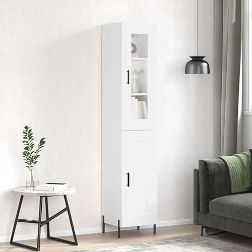 WRJENFSC Highboard Weiß 34,5x34x180 cm Holzwerkstoff mit Eisenbeinen, Modernes Sideboard für Living Room und Flur, Stauraum Schrank mit Tür und Glas von WRJENFSC
