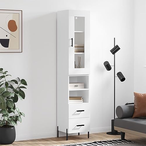 WRJENFSC Highboard Weiß 34,5x34x180 cm Holzwerkstoff mit Metallfüßen und Glas-Einlegeböden Modernes Sideboard Wohnzimmer Küche Flur Schlafzimmer Esszimmer WRJENFSC Highboard Weiß 34,5x34x180 cm Holzwerkstoff mit Metallfüßen und Glas-Einlegeböden Modernes Sideboard Wohnzimmer Küche Flur Schlafzimmer Esszimmer von WRJENFSC