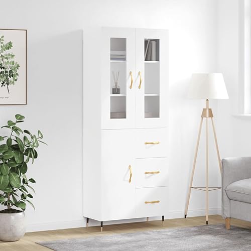 WRJENFSC Highboard Weiß 69,5x34x180 cm Holzwerkstoff Glas Metall Sideboard Wohnzimmer Küche mit Stauraum und elegantem Design für Flur Schlafzimmer Büro WRJENFSC Highboard Weiß 69,5x34x180 cm Holzwerkstoff Glas Metall Sideboard Wohnzimmer Küche mit Stauraum und elegantem Design für Flur Schlafzimmer Büro von WRJENFSC