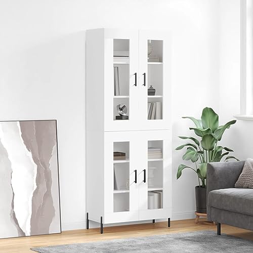 WRJENFSC Highboard Weiß 69,5x34x180 cm aus Holzwerkstoff mit Glas und Metallbeinen Modernes Sideboard mit viel Stauraum für Living Room Flur Küche von WRJENFSC