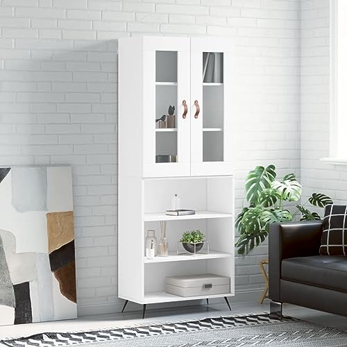 WRJENFSC Highboard Weiß 69,5x34x180 cm aus Holzwerkstoff mit Metallfüßen und Glas Elegantes Sideboard Wohnzimmer & Küche Modernes Design Viel Stauraum für Living Room Corridor Bedroom WRJENFSC Highboard Weiß 69,5x34x180 cm aus Holzwerkstoff mit Metallfüßen und Glas Elegantes Sideboard Wohnzimmer & Küche Modernes Design Viel Stauraum für Living Room Corridor Bedroom von WRJENFSC