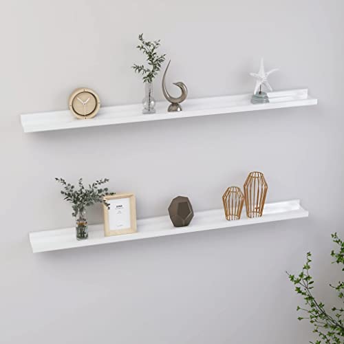 WRJENFSC Hochglanz-Weiße Wandregale 2er Set 100x9x3 cm MDF Schweberegal für Dekoration Bücher Pflanzen in Wohnzimmer Bad Küche – Schmal Robust und Langlebig von WRJENFSC