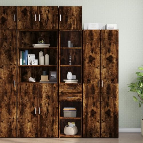 WRJENFSC Hochschrank 40x42,5x225 cm Räuchereiche Holzwerkstoff Platzsparend mit 8 Fächern Linkes oder Rechtes Türanschlag für Küche Bad Schlafzimmer Büro Flur von WRJENFSC