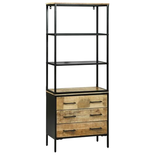 WRJENFSC Hochschrank 70x35x180 cm Industrial Sideboard aus MDF und Metall mit 3 Schubladen und 2 Regalen Moderner Küchenschrank Buffetschrank Braun für Wohnzimmer Esszimmer Flur WRJENFSC Hochschrank 70x35x180 cm Industrial Sideboard aus MDF und Metall mit 3 Schubladen und 2 Regalen Moderner Küchenschrank Buffetschrank Braun für Wohnzimmer Esszimmer Flur von WRJENFSC