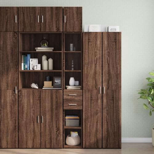 WRJENFSC Hochschrank Schmal 30x42,5x225 cm Holzwerkstoff Braun Eichen-Optik mit 6 Fächern & 2 Schubladen, Platzsparender Aufbewahrungsschrank für Küche, Bad, Flur, Wohnzimmer und Büro WRJENFSC Hochschrank Schmal 30x42,5x225 cm Holzwerkstoff Braun Eichen-Optik mit 6 Fächern & 2 Schubladen, Platzsparender Aufbewahrungsschrank für Küche, Bad, Flur, Wohnzimmer und Büro von WRJENFSC
