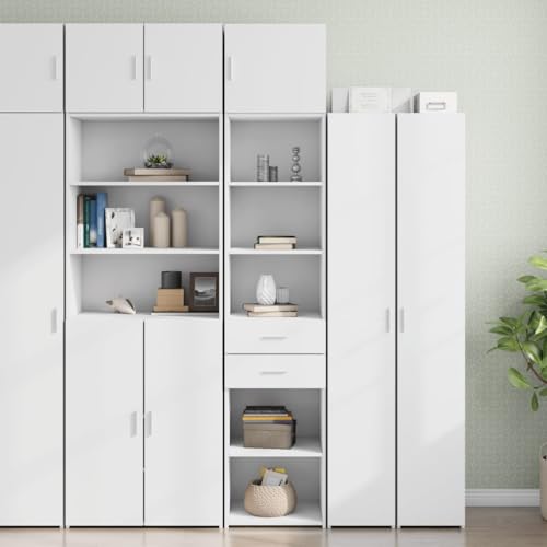 WRJENFSC Hochschrank Schmal Weiß 45x42,5x225 cm aus Holzwerkstoff mit 6 Fächern für Bad Küche Büro Flur Wohnzimmer Schlafzimmer von WRJENFSC