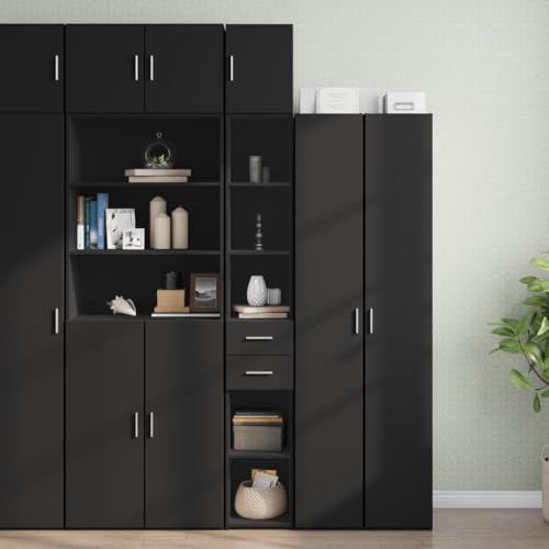 WRJENFSC Hochschrank Schwarz 30x42,5x225cm Holzwerkstoff mit 6 Fächern und 2 Schubladen Platzsparend & Robust für Küche Bad Flur Schlafzimmer Büro WRJENFSC Hochschrank Schwarz 30x42,5x225cm Holzwerkstoff mit 6 Fächern und 2 Schubladen Platzsparend & Robust für Küche Bad Flur Schlafzimmer Büro von WRJENFSC
