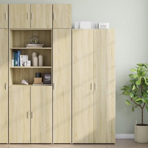 WRJENFSC Hochschrank schmal Sonoma-Eiche 30x42,5x225 cm Holzwerkstoff mit 8 Fächern und wählbarer Türmontage platzsparend für Küche Bad Flur und Büro von WRJENFSC