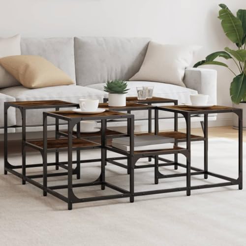 WRJENFSC Höhenverstellbarer Couchtisch Beistelltisch Räuchereiche 91x91x40 cm Aus Holzwerkstoff und Metall Mit Zwei Höhen Verstellbaren Beinen Industrie-Design für Wohnzimmer WRJENFSC Höhenverstellbarer Couchtisch Beistelltisch Räuchereiche 91x91x40 cm Aus Holzwerkstoff und Metall Mit Zwei Höhen Verstellbaren Beinen Industrie-Design für Wohnzimmer von WRJENFSC