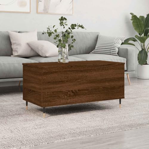 WRJENFSC Höhenverstellbarer Couchtisch Braun Eichen-Optik mit Stauraum 90x44,5x45 cm aus Holzwerkstoff und Metall für Wohnzimmer Vielseitig als Esstisch oder Schreibtisch von WRJENFSC