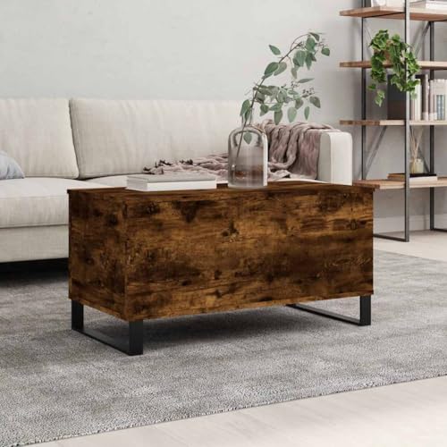 WRJENFSC Höhenverstellbarer Couchtisch mit Stauraum in Räuchereiche - Beistelltisch aus Holzwerkstoff und Metall - 90x44,5x45 cm - Vielseitig als Esstisch oder Schreibtisch für Wohnzimmer von WRJENFSC