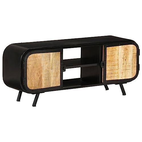 WRJENFSC Industrial TV-Schrank aus Raub Mangoholz Vintage Design 110x30x45 cm mit 2 Fächern 2 Regalen für Wohnzimmer Fernseher Lowboard von WRJENFSC