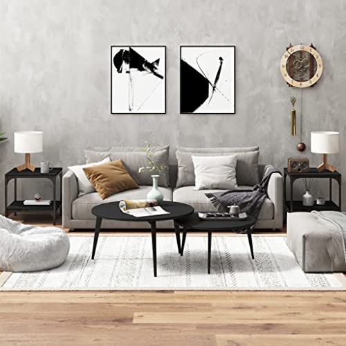 WRJENFSC Industrielle Beistelltische Schwarz 2 Stück Holzwerkstoff Stahl 40x40x40 cm Stauraum Verstellbare Beine für Wohnzimmer Schlafzimmer Flur von WRJENFSC