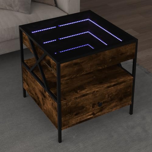WRJENFSC Infinity LED Couchtisch mit Spiegel Räuchereiche 50x50x51 cm Holzwerkstoff Moderner Beistelltisch für Wohnzimmer von WRJENFSC