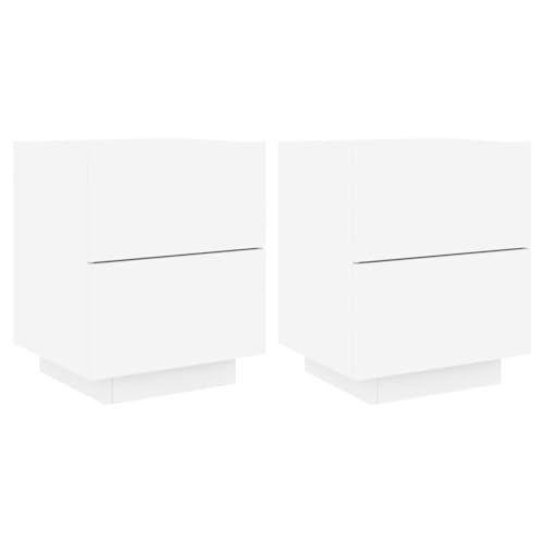 WRJENFSC Kleiner Beistelltisch Nachttische Bedside Tables Kleiner Tisch - Nachttische mit LED-Leuchten 2 STK. Weiß Holzwerkstoff für Büro Jugendzimmer Schlafzimmer Wohnzimmer WRJENFSC Kleiner Beistelltisch Nachttische Bedside Tables Kleiner Tisch - Nachttische mit LED-Leuchten 2 STK. Weiß Holzwerkstoff für Büro Jugendzimmer Schlafzimmer Wohnzimmer von WRJENFSC
