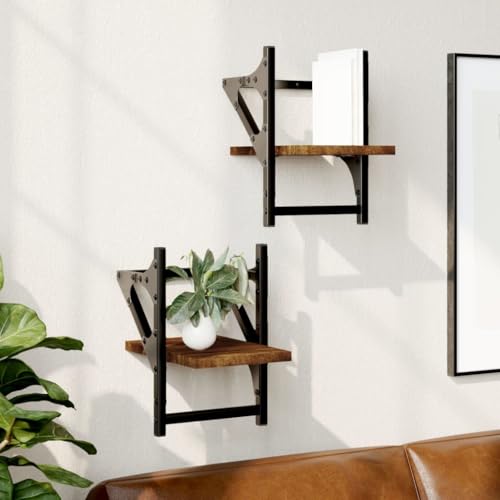 WRJENFSC Kleines Wandregal mit Stange 2 Stück Räuchereiche 20x25x30 cm aus Holzwerkstoff und Metall Schweberegal für Küche Bad Wohnzimmer Dekoration WRJENFSC Kleines Wandregal mit Stange 2 Stück Räuchereiche 20x25x30 cm aus Holzwerkstoff und Metall Schweberegal für Küche Bad Wohnzimmer Dekoration von WRJENFSC
