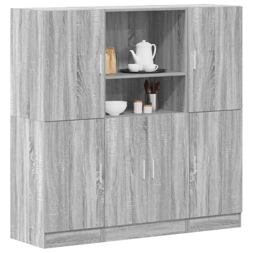 WRJENFSC Küchenschrank-Set Grau Sonoma aus Holzwerkstoff, Wandregal mit Türen und offenen Fächern, 133x41.5x131.5cm, robuste Lagerlösung für Küche und Büro von WRJENFSC