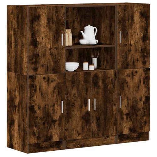 WRJENFSC Küchenschrank-Set Räuchereiche Holzwerkstoff Wandregal Schmal 133x41.5x131.5cm Küchenregal mit Ablagen für Küchenutensilien Organisation von WRJENFSC