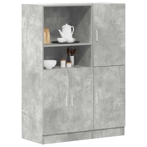 WRJENFSC Küchenschrank-Set Wandregal Betongrau aus Holzwerkstoff 95x41.5x131.5 cm mit Türen und offenen Fächern Robust Langlebig für Küche Restaurant Büro von WRJENFSC