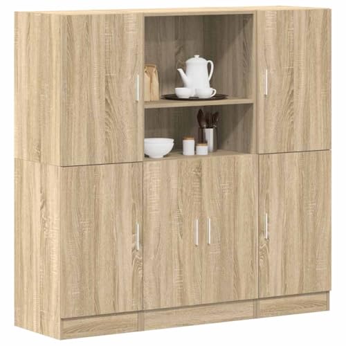WRJENFSC Küchenschrank-Set aus Holzwerkstoff in Sonoma-Eiche, wandmontiertes Regalset mit Türen und offenen Fächern, 3-TLG. Aufbewahrungslösung für Küchenutensilien, Gesamtmaße 133x41.5x131.5cm von WRJENFSC