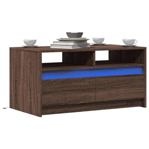 WRJENFSC LED Couchtisch mit RGB-Beleuchtung Braun Eichen-Optik Holzwerkstoff 90x50x45.5 cm mit Stauraum für Wohnzimmer und Homebereich WRJENFSC LED Couchtisch mit RGB-Beleuchtung Braun Eichen-Optik Holzwerkstoff 90x50x45.5 cm mit Stauraum für Wohnzimmer und Homebereich von WRJENFSC