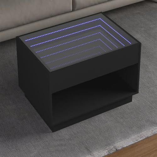 WRJENFSC LED Infinity Couchtisch Beistelltisch Schwarz 70x50x50 cm mit RGB Beleuchtung für Wohnzimmer Schlafzimmer von WRJENFSC