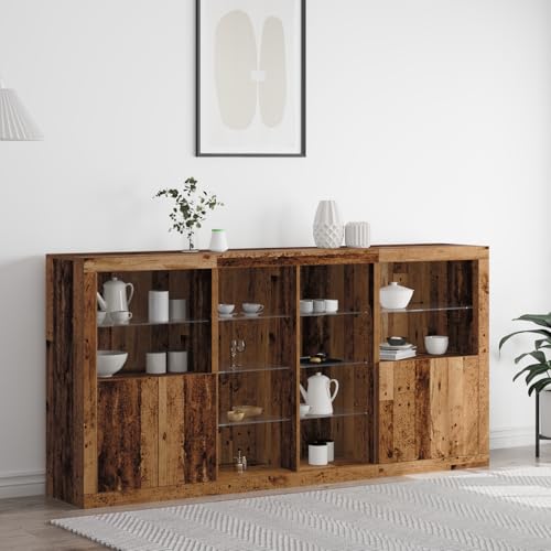 WRJENFSC LED Sideboard 202x37x100 cm Massivholz Eiche Braun Verwittert RGB Beleuchtung Wohnzimmer Esszimmer Anrichte Küchenschrank für Wohnzimmer Esszimmer Flur von WRJENFSC