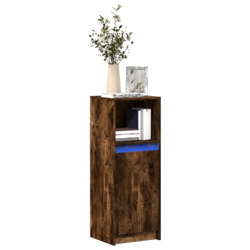 WRJENFSC LED Sideboard Räuchereiche Holzwerkstoff 38x34x100 cm Modernes Wohnzimmer Möbel mit RGB Beleuchtung Breiter Aufbewahrungsschrank für Lounge Flur und Esszimmer von WRJENFSC