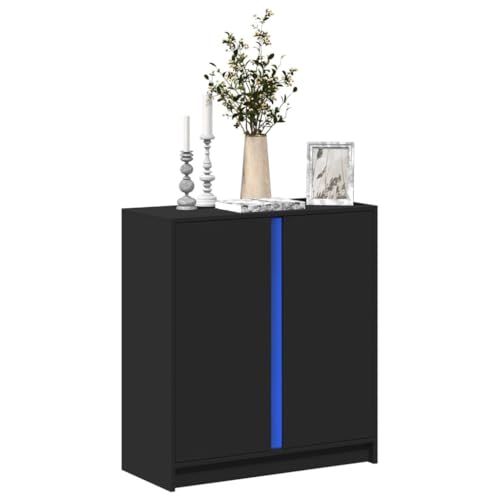 WRJENFSC LED Sideboard Schwarz 77x34x85 cm aus Holz Wohnzimmer Flurmöbel RGB Beleuchtung Modernes Design mit Glas Robust und Langlebig für Living Room Corridor Bedroom Esszimmer von WRJENFSC