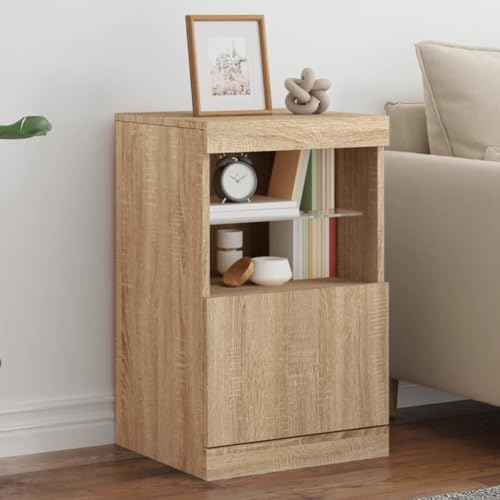 WRJENFSC LED Sideboard Sonoma Eiche 41x37x67 cm Modernes Lowboard mit RGB Beleuchtung für Wohnzimmer Küche Flur Schlafzimmer von WRJENFSC