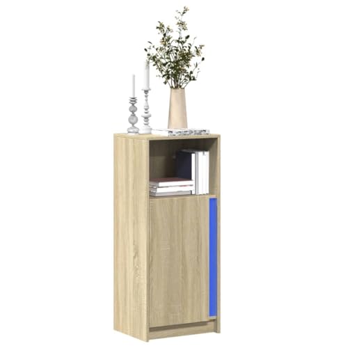 WRJENFSC LED Sideboard Sonoma Eiche 42,5x34x100 cm Holzwerkstoff mit RGB Beleuchtung Modernes Design Stauraum für Wohnzimmer Flur und Küche von WRJENFSC