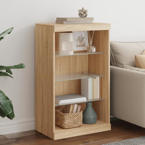 WRJENFSC LED Sideboard Sonoma Eiche 60,5x37x100 cm Modernes Wohnzimmerschrank mit Farbwechsel Beleuchtung Robuster Holzwerkstoff mit Glas für Living Room Flur Schlafzimmer WRJENFSC LED Sideboard Sonoma Eiche 60,5x37x100 cm Modernes Wohnzimmerschrank mit Farbwechsel Beleuchtung Robuster Holzwerkstoff mit Glas für Living Room Flur Schlafzimmer von WRJENFSC