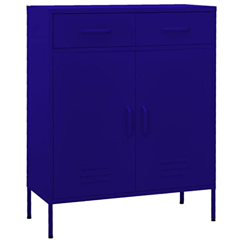 WRJENFSC Lagerschrank Marineblau aus Stahl 80x35x101,5 cm mit 2 Türen und 2 Schubladen für Aufbewahrung in Wohnzimmer Küche und Büro WRJENFSC Lagerschrank Marineblau aus Stahl 80x35x101,5 cm mit 2 Türen und 2 Schubladen für Aufbewahrung in Wohnzimmer Küche und Büro von WRJENFSC