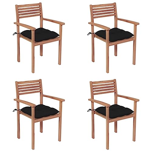 WRJENFSC Lounge-Stuhl Stühle für den Rasen Esszimmerstühle für die Terrasse Gartenstühle 4 STK. mit Schwarzen Kissen Massivholz Teak Geeignet für Pool, Garten, Rasen, Outdoor, Bistro, Terrasse von WRJENFSC