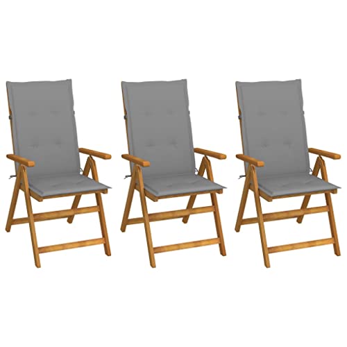 WRJENFSC Lounge-Stuhl Stühle für den Rasen Esszimmerstühle für die Terrasse Klappbare Gartenstühle 3 STK. mit Auflagen Massivholz Akazie Geeignet für Garten, Hinterhof, Patio, Terrasse, im Freien von WRJENFSC