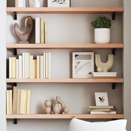 WRJENFSC Massives Eichenholz Wandregal Unbehandelt 100x20x4 cm mit Naturkante, Schwebendes Regal für Wandmontage, Vielseitiges Wandboard als Bücherregal, Badregal oder Küchenregal von WRJENFSC