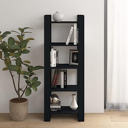 WRJENFSC Massivholz Bücherregal Schwarz 60x35x160 cm als Raumteiler für Wohnzimmer mit viel Stauraum und rustikalem Design von WRJENFSC