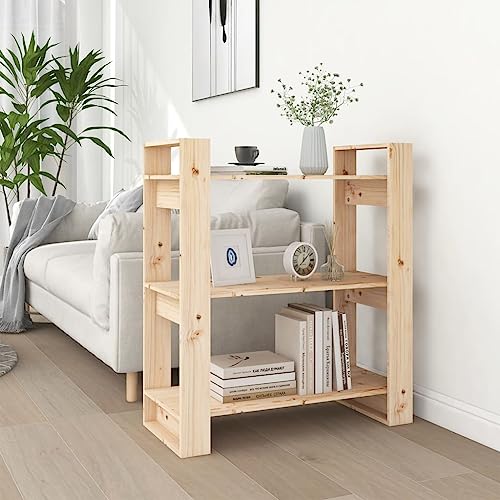 WRJENFSC Massivholz Kiefer Bücherregal Raumteiler 80x35x91 cm Schmal Schrank ohne Rückwand Natur Holz Regal für Wohnzimmer von WRJENFSC