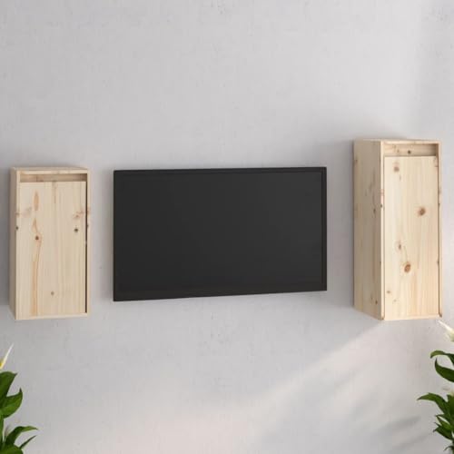 WRJENFSC Massivholz Kiefer Hängende TV Schränke Set 2 Stück Natur 30x30x60cm und 30x30x80cm für Wohnzimmer Wandmontage Klassisches Design von WRJENFSC