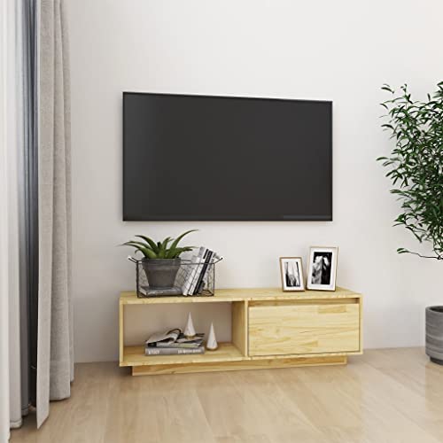 WRJENFSC Massivholz Kiefer TV-Schrank 110 cm Lowboard Fernsehtisch mit Fächern für Wohnzimmer von WRJENFSC