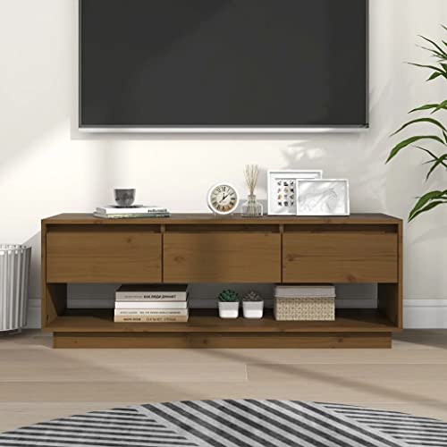 WRJENFSC Massivholz Kiefer TV-Schrank Honigbraun 110,5x34x40 cm mit Schubladen und schwebendem Design für Wohnzimmer von WRJENFSC
