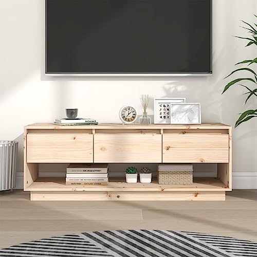 WRJENFSC Massivholz Kiefer TV Schrank mit Schubladen und schwebendem Design, 110,5x34x40 cm, Robustes Lowboard für Wohnzimmer Möbel von WRJENFSC