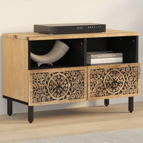 WRJENFSC Massivholz TV Schrank Lowboard 70x33x46 cm mit Eisenbeinen Handgeschnitztem Muster Robust für Wohnzimmer Fernseher Ständer WRJENFSC Massivholz TV Schrank Lowboard 70x33x46 cm mit Eisenbeinen Handgeschnitztem Muster Robust für Wohnzimmer Fernseher Ständer von WRJENFSC