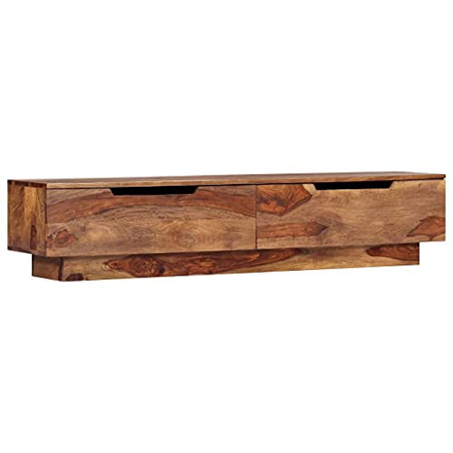 WRJENFSC Massivholz TV Schrank Lowboard Sideboard Rustikales Design 145x30x30 cm Hellbraun mit 2 Schubladen Stauraum für Wohnzimmer Möbel von WRJENFSC