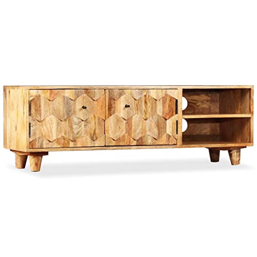 WRJENFSC Massivholz TV Schrank Lowboard aus Mango 118x35x40 cm Braun mit großzügigem Stauraum für Wohnzimmer von WRJENFSC