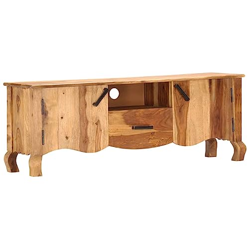 WRJENFSC Massivholz TV Schrank Sideboard Lowboard 115x30x42 cm Braun mit 2 Türen Schublade Ablage Mid-Century Design Möbel für Wohnzimmer von WRJENFSC