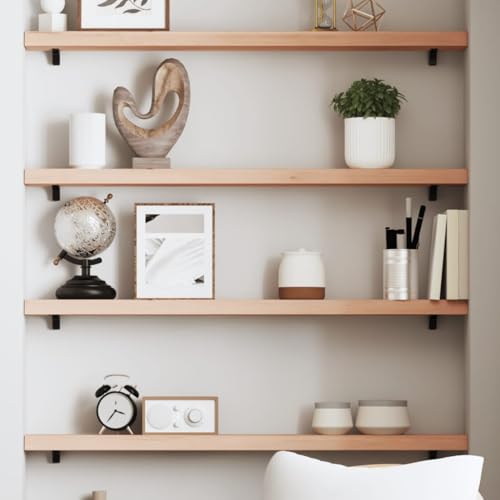 WRJENFSC Massivholz Wandregal Eiche Unbehandelt 100x10x4 cm Schmal Rustikal Handgefertigt für Bücher Deko Pflanzen in Wohnzimmer Bad Küche von WRJENFSC