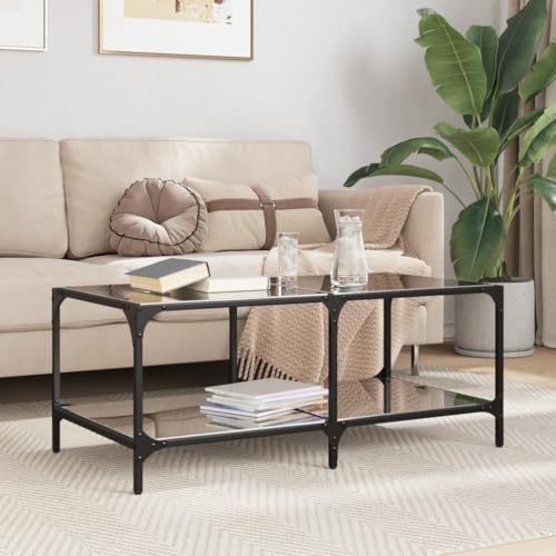 WRJENFSC Moderner Couchtisch mit Schwarzer Glasplatte 98,5x50x40 cm Stahlgestell Elegant Robust für Wohnzimmer von WRJENFSC