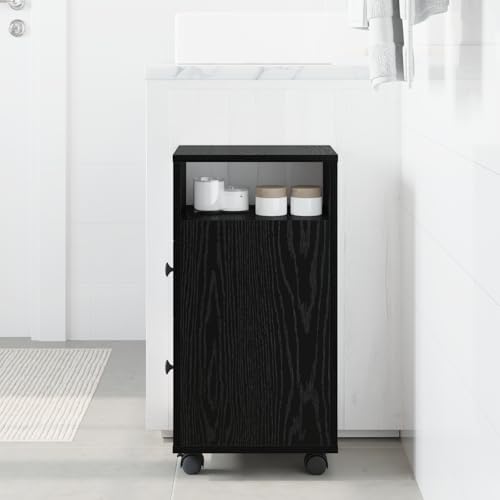 WRJENFSC Moderner Schwarzer Eichenschrank mit Rollen und Schubladen aus MDF Holzwerkstoff für Büro und Wohnzimmer Organizer Aufbewahrung von WRJENFSC